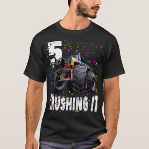 Camiseta Crianças Engraçadas Monstros Esmagando 5 Anos 5