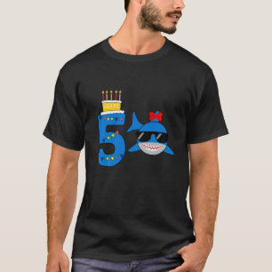 Camiseta Crianças Engraçado Aniversário De Tubarão De 5
