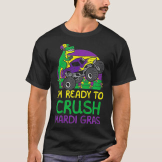 Camiseta Crianças Esmagam Mardi Gras Dino Monster Truck Fun
