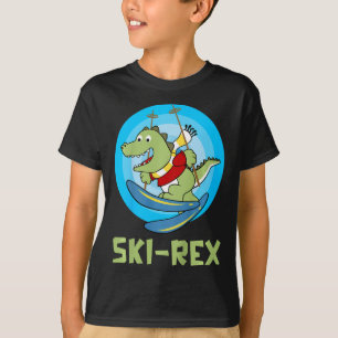 Camiseta Crianças Esquiando Ski-rex Dinossauro Engraçado In