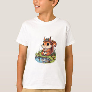 Camiseta Crianças Esquilo Pequeno Pescador
