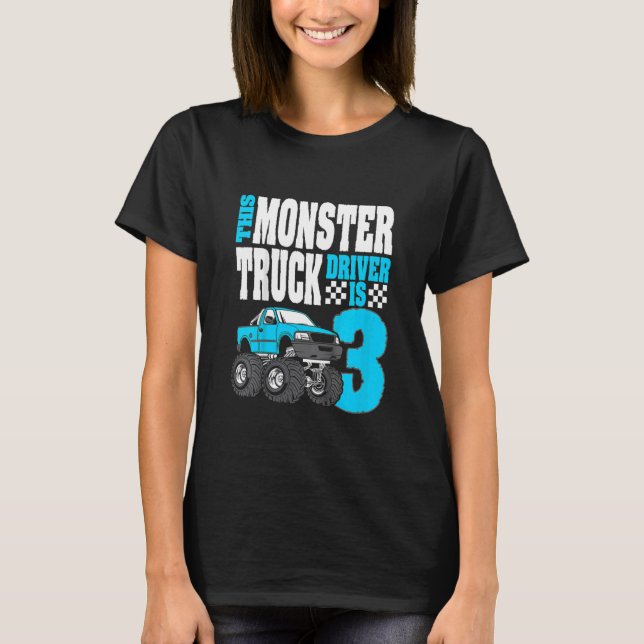 Camiseta Crianças Este Monster Truck Driver É 3 Aniversário (Frente)
