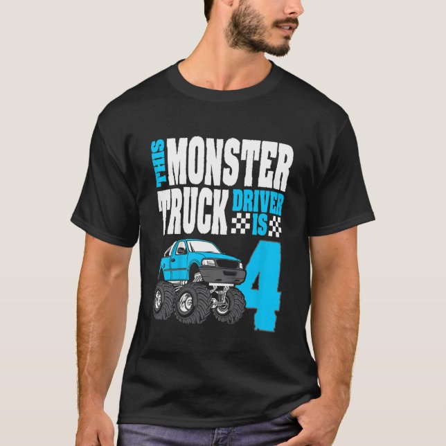 Camiseta Crianças Este Monster Truck Driver É 4 No Topo De  (Frente)