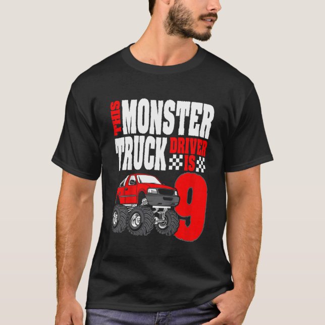 Camiseta Crianças Este Monster Truck Driver É 9 No Topo De  (Frente)