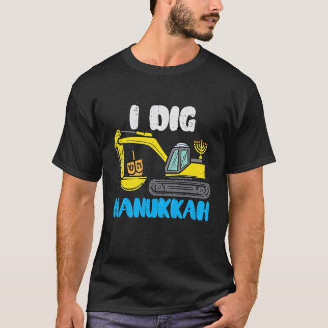 Camiseta Crianças Eu Cigo Hanukkah Excavator Construção Tod (Frente)