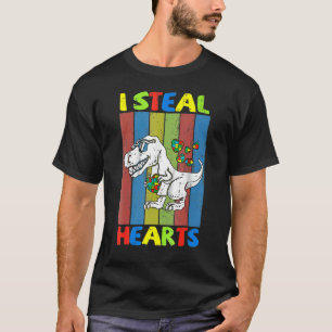 Camiseta Crianças Eu Roubo Corações Trex Dinossauro Autismo