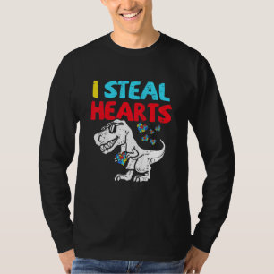 Camiseta Crianças Eu Roubo Corações Trex Dinossauro Bonito