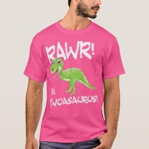 Camiseta Crianças Eu Sou Dois Dinossauros segundo aniversár