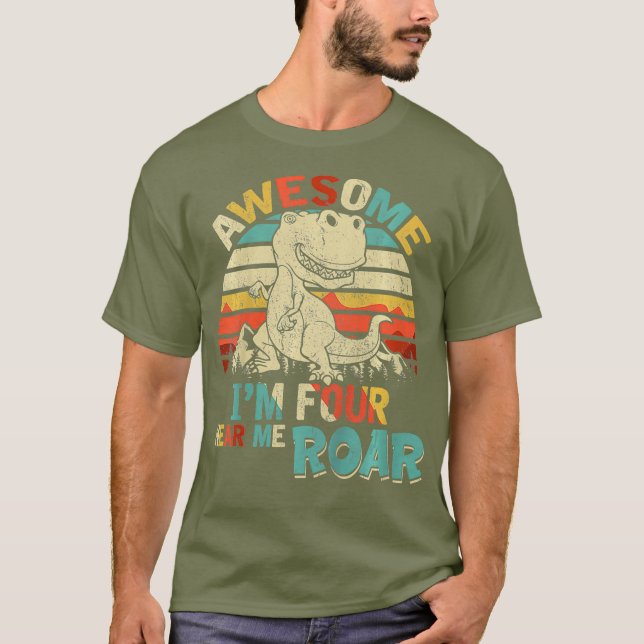 Camiseta Crianças Eu sou Quatro Me Ouvem Roar Dinossauro An (Frente)