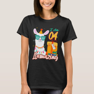 Camiseta Crianças Eu Tenho 4 Anos e Llamazing Llama 4º Aniv