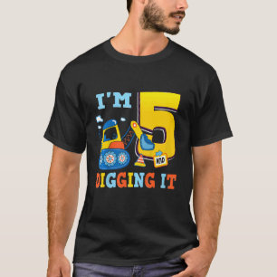 Camiseta Crianças, eu tenho 5 anos e escavando a construção