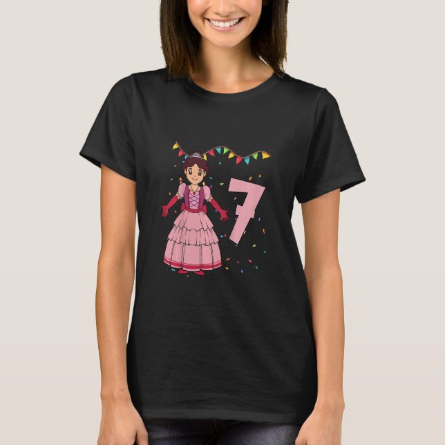 Camiseta Crianças eu tenho 7 anos com a princesa aniversári (Frente)