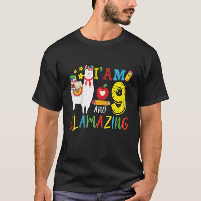 Camiseta Crianças Eu Tenho 9 Anos E Llamparelha Llama 9º Na (Frente)