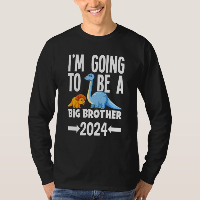 Camiseta Crianças Eu vou ser um grande irmão 2024 Dino Dino (Frente)