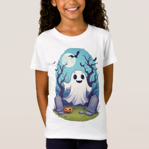Camiseta Crianças Fantasma de Halloween Com Morcegos e Abób