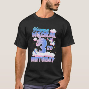 Camiseta Crianças Feliz aniversário de 3 anos mágico voando