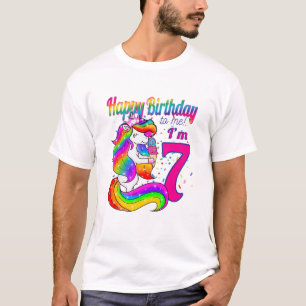 Camiseta Crianças Feliz Aniversário Para Mim Eu tenho 7 ano