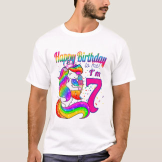 Camiseta Crianças Feliz Aniversário Para Mim Eu tenho 7 ano