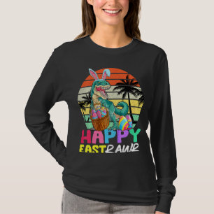 Camiseta Crianças Feliz Eastrawer T Rex Páscoa Bunny Dinosa