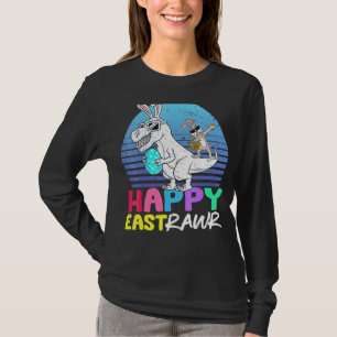 Camiseta Crianças Feliz Eastrawer T Rex Páscoa Bunny Dinosa