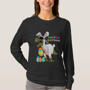Camiseta Crianças Feliz Eastrawer T Rex Páscoa Bunny Dinosa