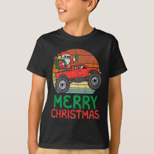 Camiseta Crianças Feliz Natal Papai Noel Caminhão Monstro N