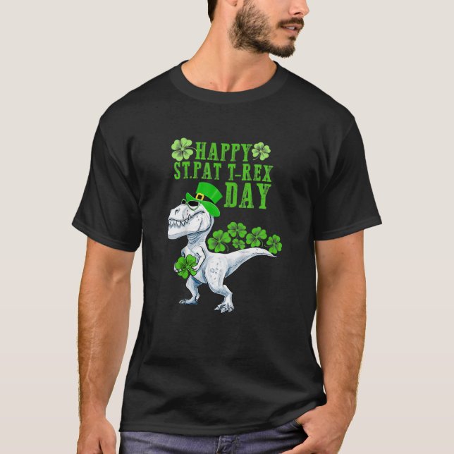 Camiseta Crianças Feliz Rua no Dia do Trex Dinossauro Dia d (Frente)