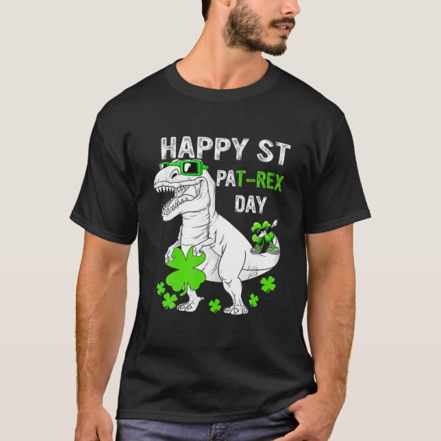 Camiseta Crianças Feliz Rua no Rex Saint Patrick Dinossaur (Frente)