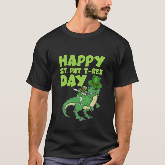 Camiseta Crianças Feliz Rua no Rex Saint Patrick Dinossaur (Frente)
