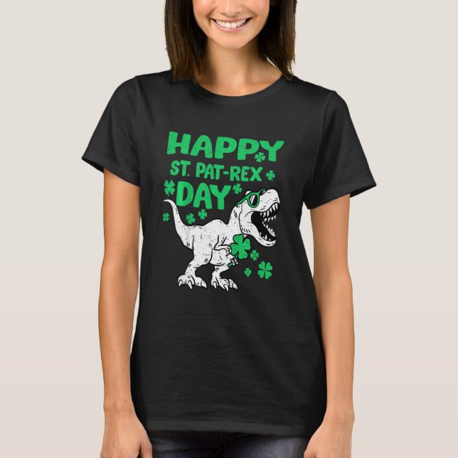 Camiseta Crianças Feliz Rua PaT Rex Dinossaur Saint Patrick (Frente)