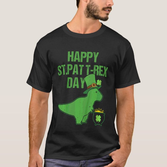 Camiseta Crianças Feliz Rua Pat Trex Day Dino Dia de São Pa (Frente)