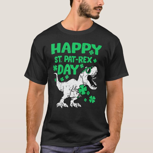 Camiseta Crianças Feliz Rua PaTRex Dinossauro Saint Patrick (Frente)