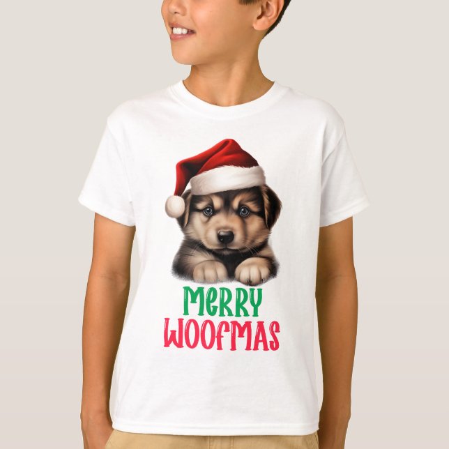 Camiseta Crianças Feliz Woofmas (Frente)