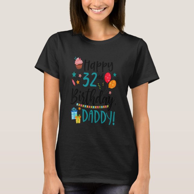 Camiseta Crianças Felizes 32º aniversário Pai aniversário F (Frente)