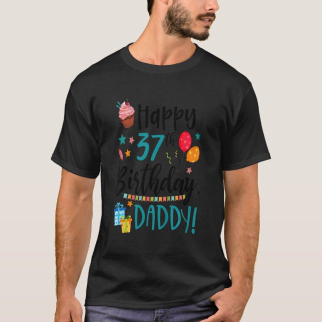 Camiseta Crianças Felizes 37º aniversário Pai aniversário F (Frente)