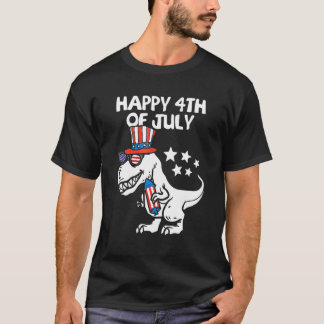 Camiseta Crianças Felizes 4 De Julho, T-Rex Dino Dinosaur B
