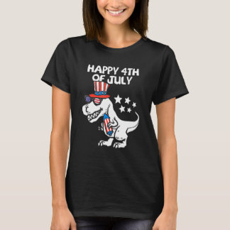 Camiseta Crianças Felizes 4 De Julho, T-Rex Dino Dinosaur B