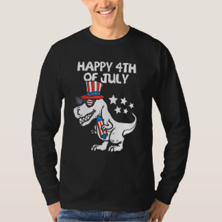Camiseta Crianças Felizes 4 De Julho, T-Rex Dino Dinosaur B