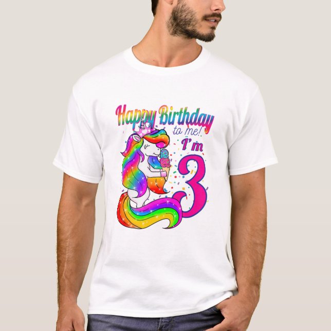 Camiseta Crianças Felizes Aniversário Para Mim Eu tenho 3 a (Frente)
