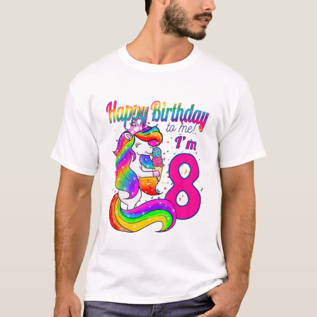 Camiseta Crianças Felizes Aniversário Para Mim Eu tenho 8 a (Frente)