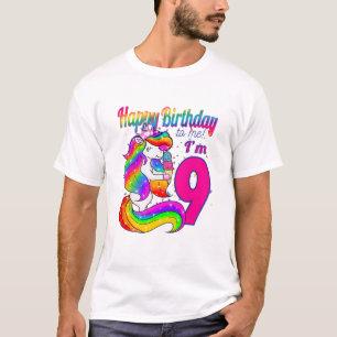 Camiseta Crianças Felizes Aniversário Para Mim Eu tenho 9
