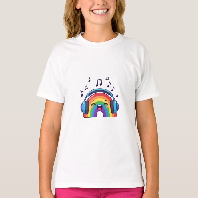Camiseta Crianças Felizes Arco-íris Musical (Frente)
