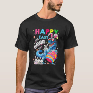 Camiseta Crianças Felizes Eastrawr T Rex Bunny Dinosaur Pás