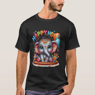 Camiseta Crianças Felizes Festival Holi Índia Elefante Cor