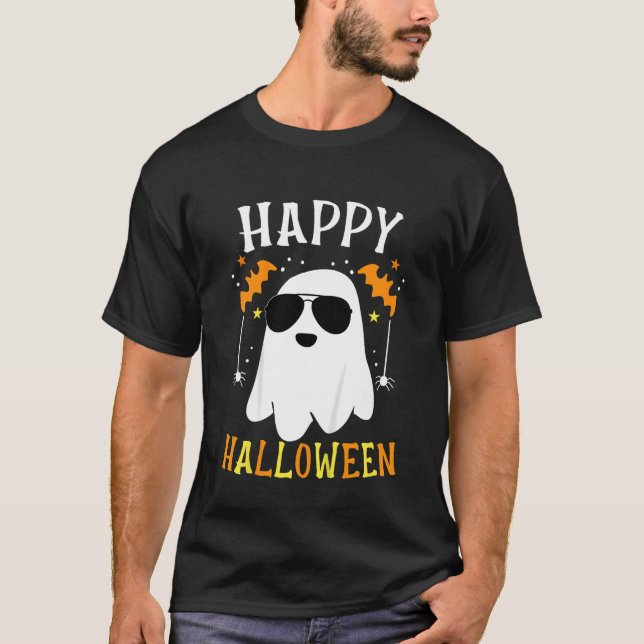Camiseta Crianças Felizes Halloween Legal Óculos Fantasmas  (Frente)