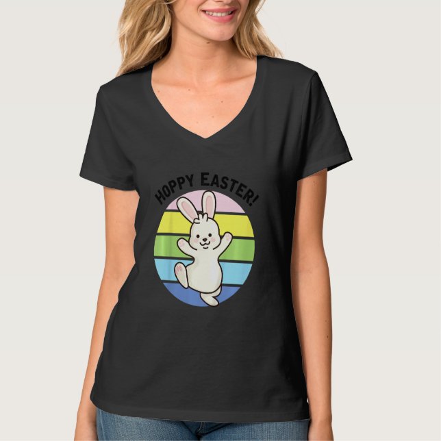 Camiseta Crianças Felizes Páscoa de Hoppy Dançando coelho (Frente)