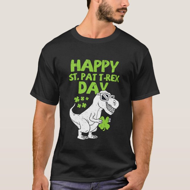 Camiseta Crianças Felizes Ruas no Dia do Trex Dinossauro Sã (Frente)