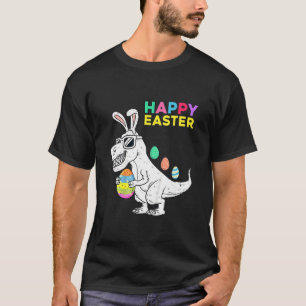 Camiseta Crianças Felz pascoa T Rex Dino Com Coelhinhos Ore