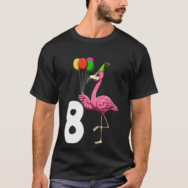 Camiseta Crianças Flamingo Birthday 8 Flamingo Theme 8º Ani (Frente)