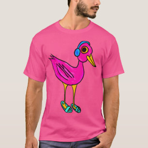 Camiseta Crianças Flamingo rosa ouvindo música com headpho